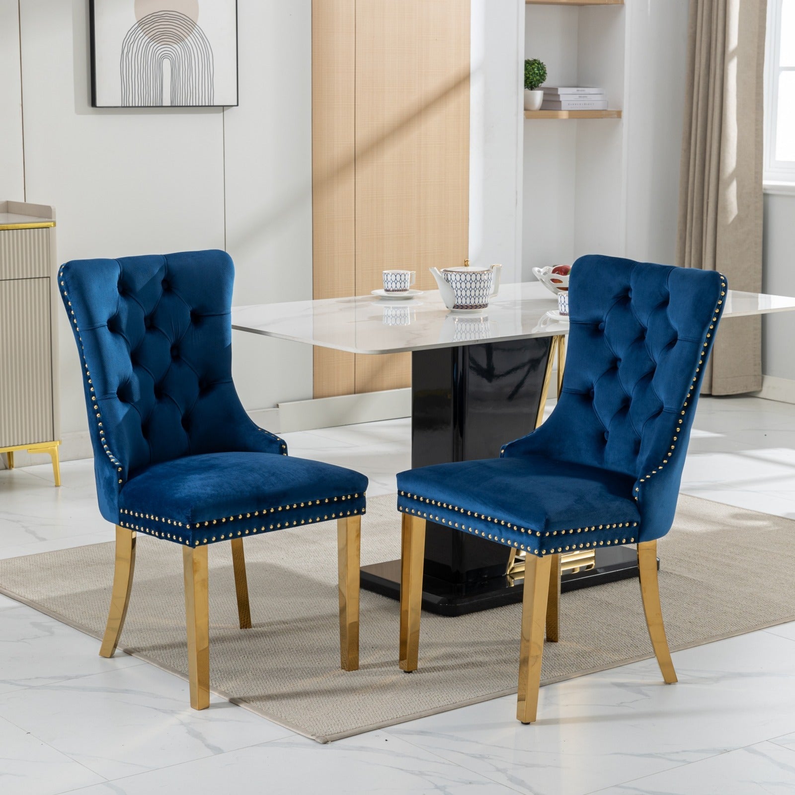 Modern High-end Tufted Solid Wood Velvet Dining Chairs (Set of 2)