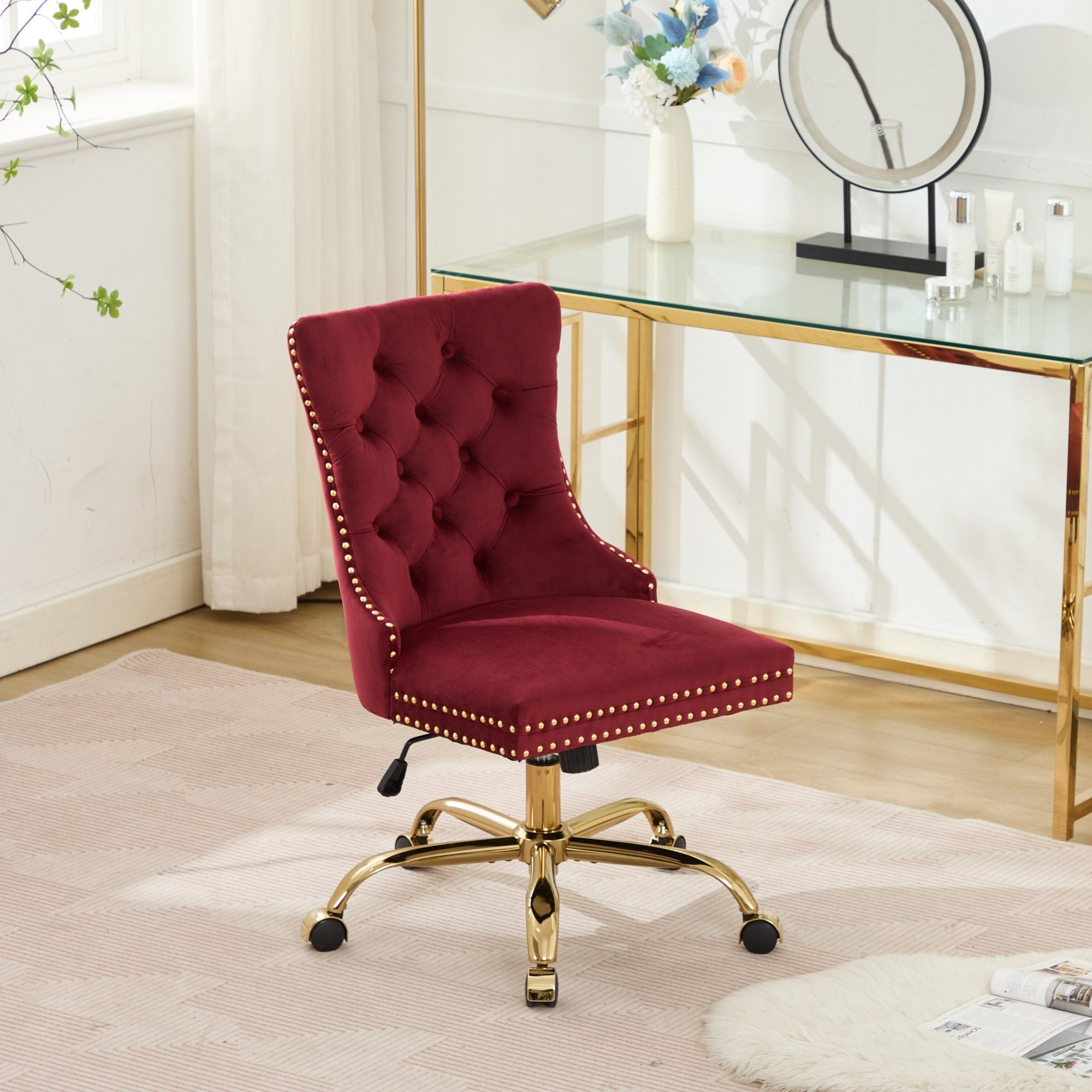 Modern Velvet Upholstered Tufted Button Home Office Chair