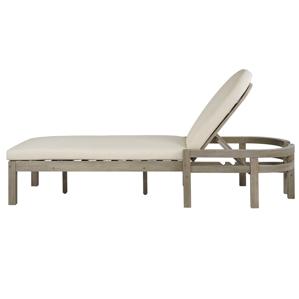 Acacia Wood Chaise Lounge Chairs 5-Position Adjustable Backrest for Patio Poolside