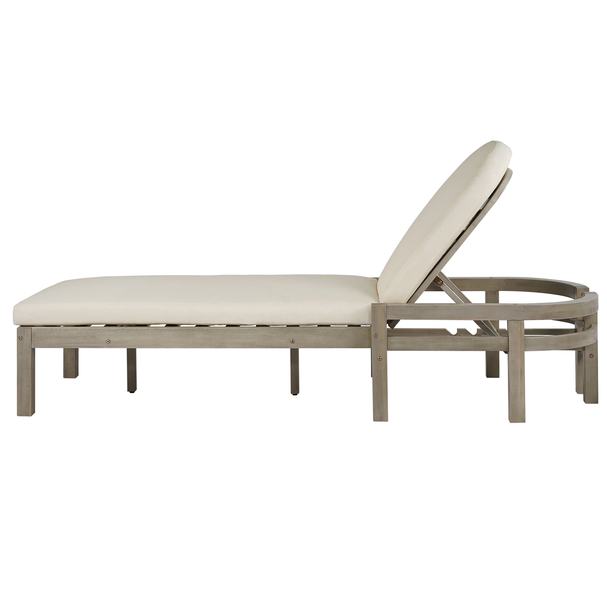 Acacia Wood Chaise Lounge Chairs 5-Position Adjustable Backrest for Patio Poolside