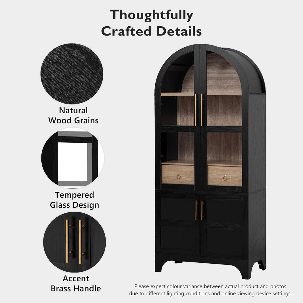 71" Tall Arched Farmhouse Kitchen Pantry Cabinet with Door Shelves