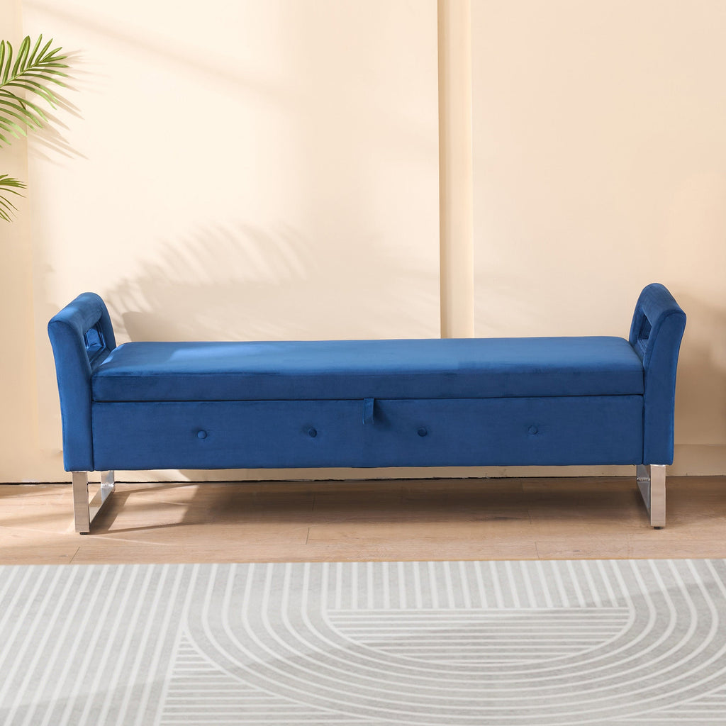 67.91' Wide Velvet Storage Soft Ottoman Bench with Armrests