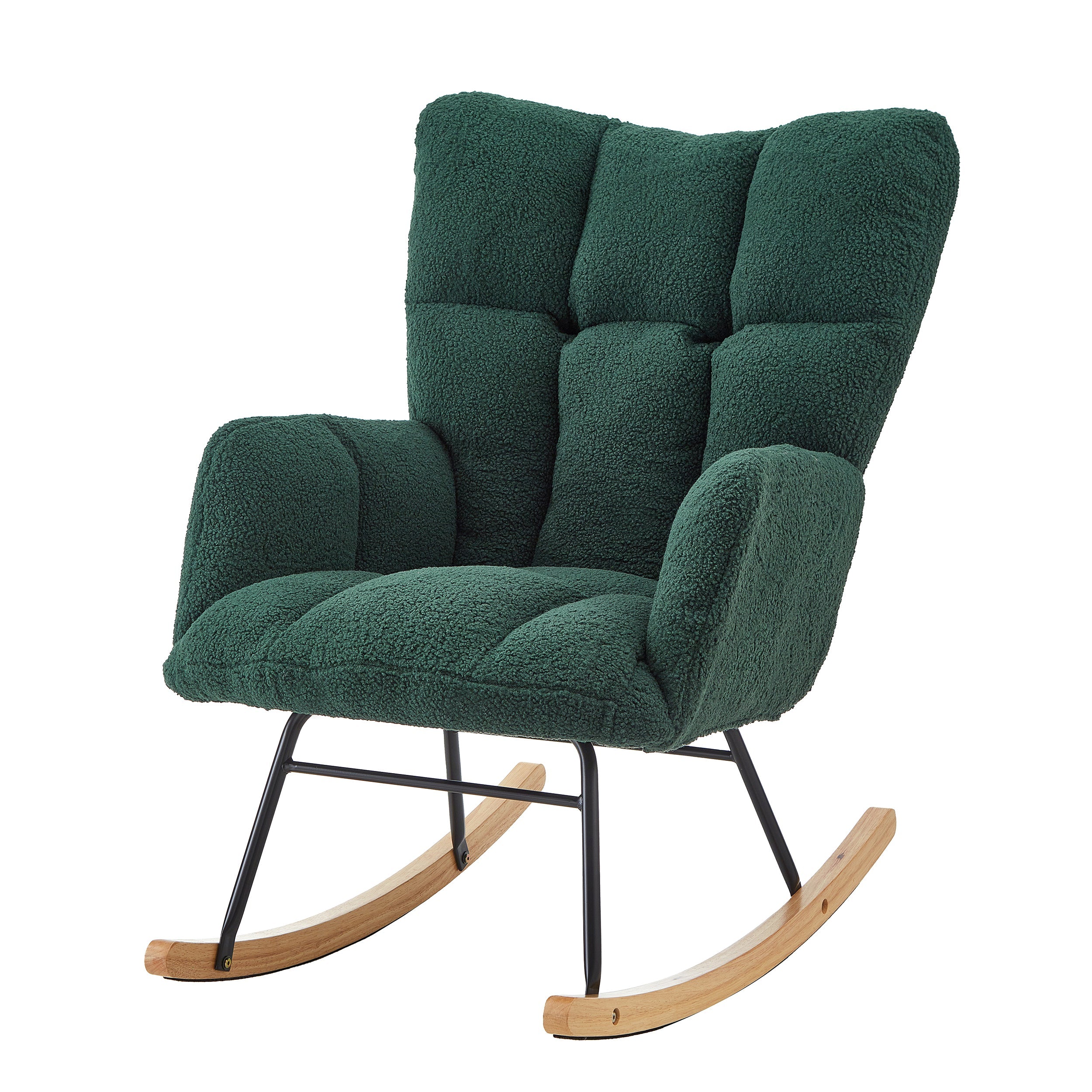 Tufted Upholstered Teddy Fabric Glider Rocking Chair