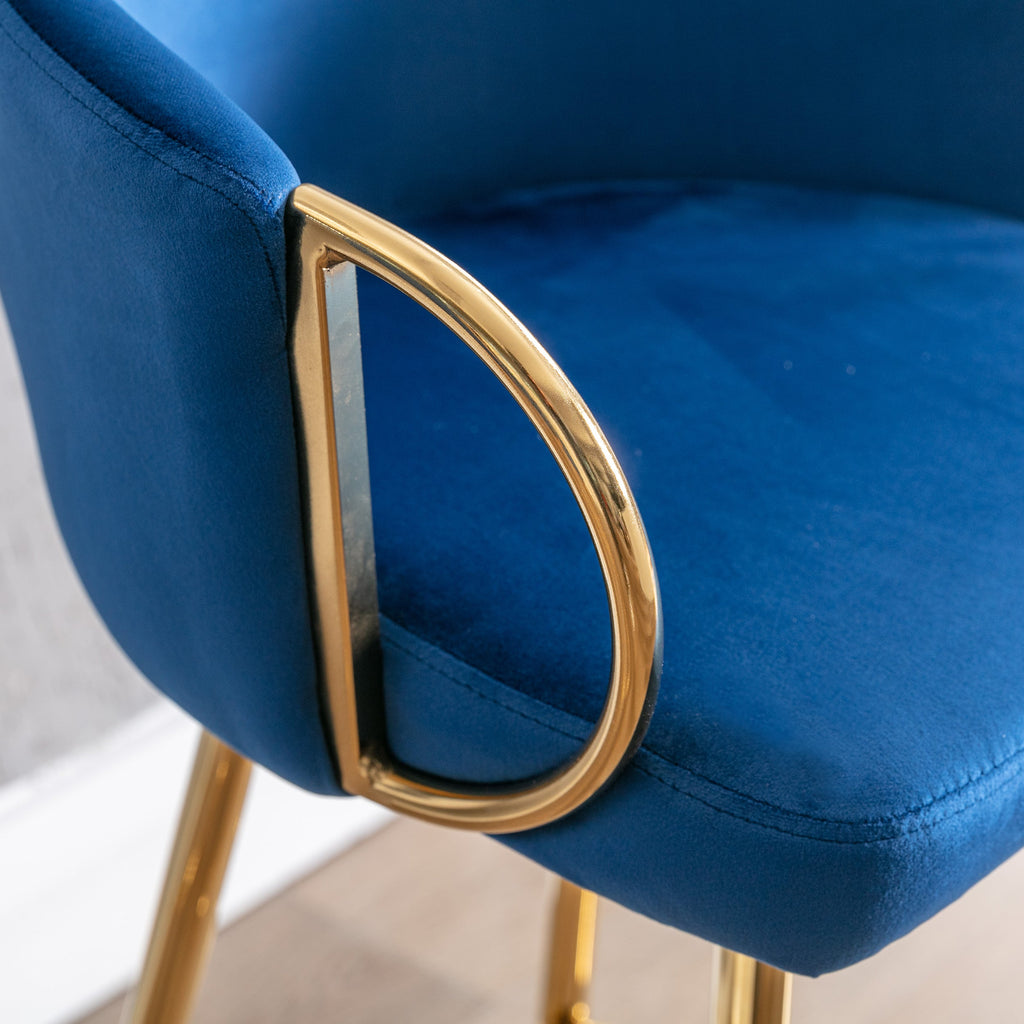 Velvet Bar Stools with Chrome Footrest and Base（Set of 2)