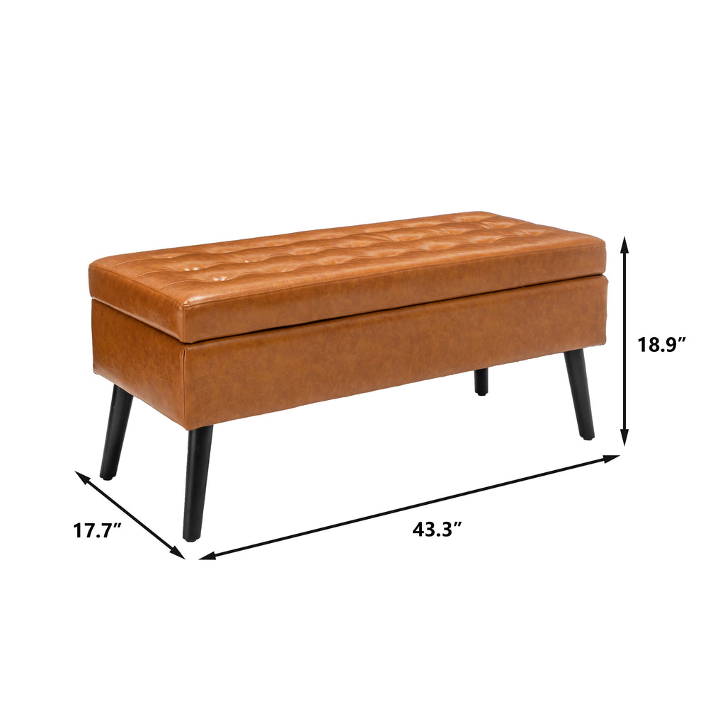 Brown PU Leather Storage Bench