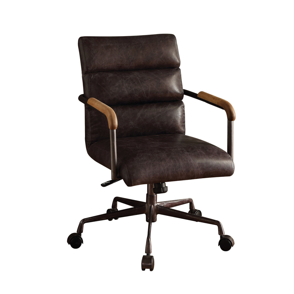 Retro Top Grain Leather Office Chair with Adjustable Height