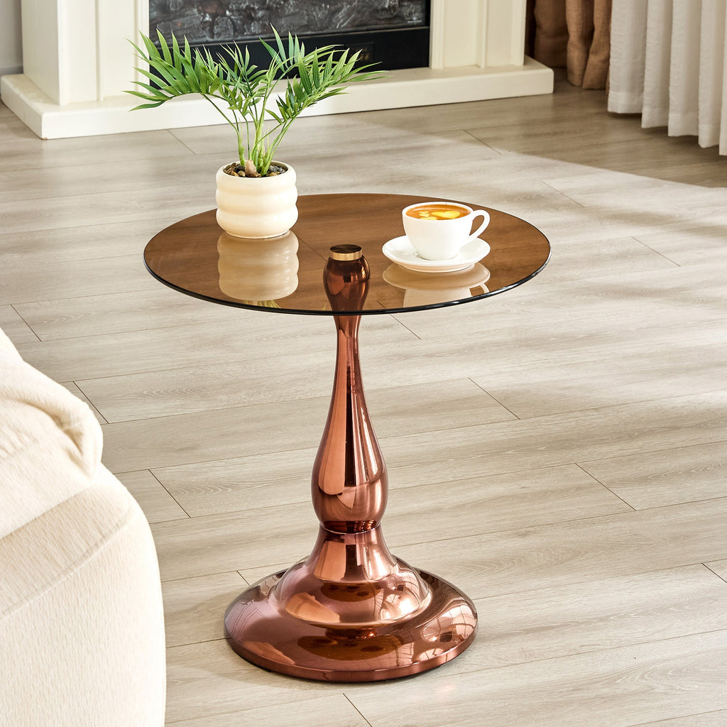 20" Small Luxury Metal Round Side Table with a Glass Top
