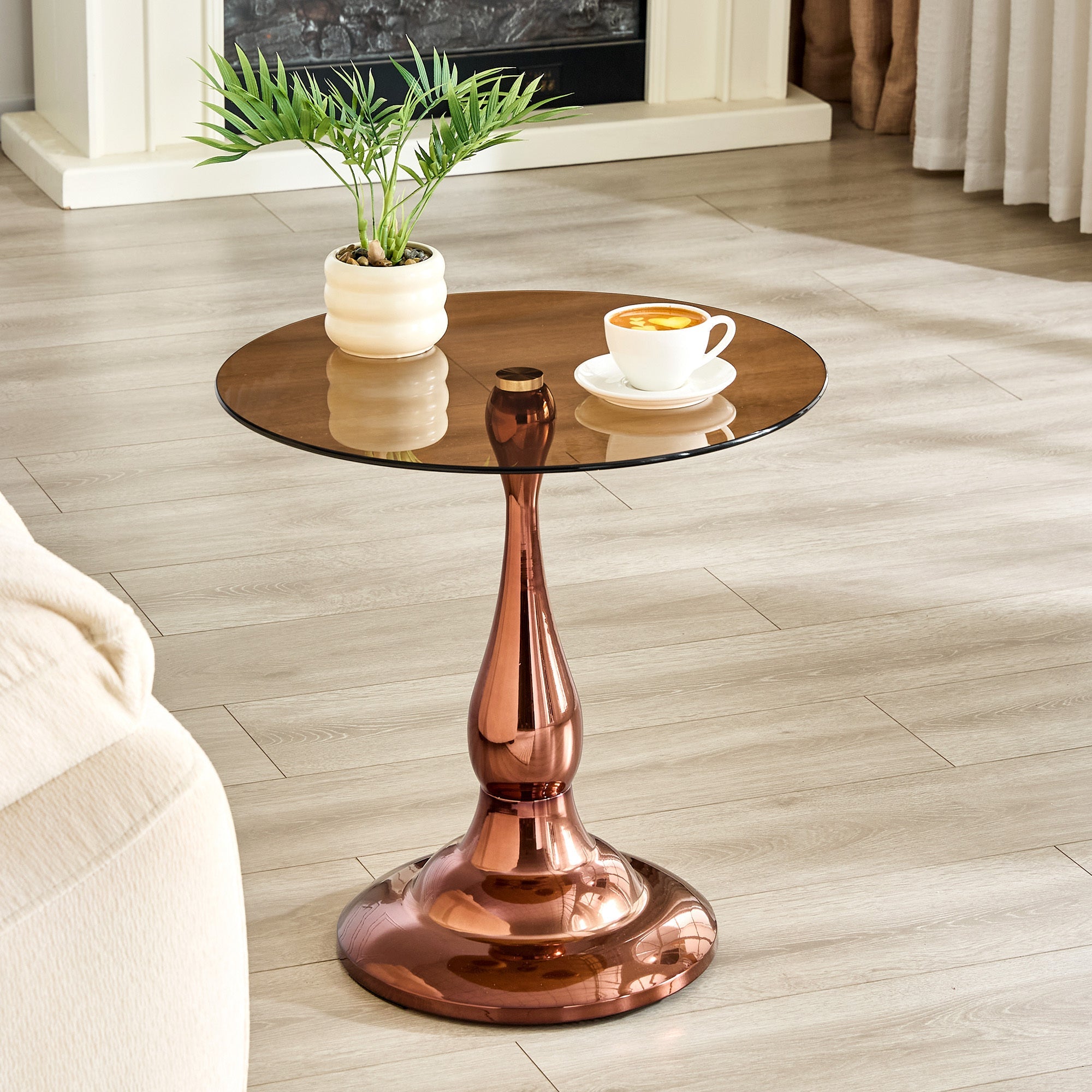 20" Small Luxury Metal Round Side Table with a Glass Top