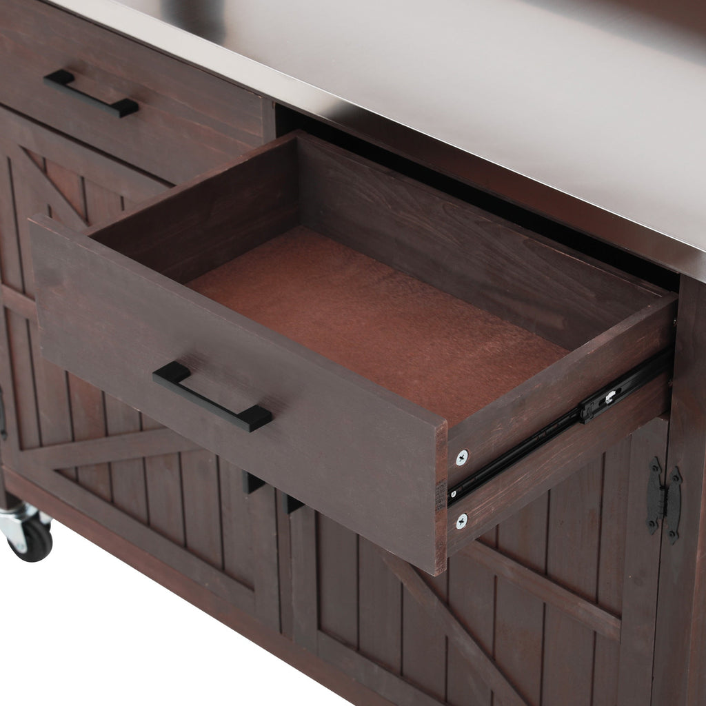 54.1" Outdoor Kitchen Island with High Shelf, Stainless Steel Top & Storage Cabinet