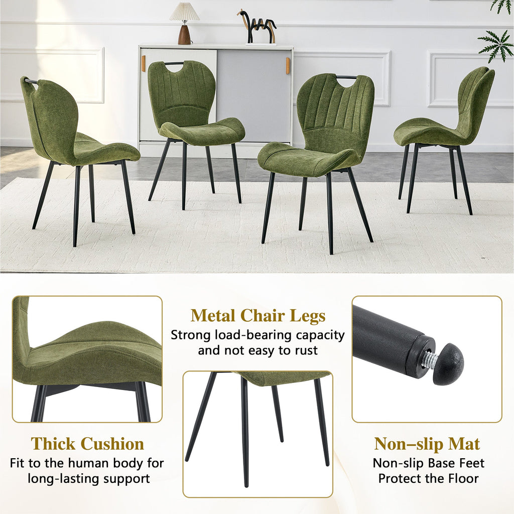 Set of 4 Fabric Dining Chairs Black Metal Frame Wide Cushioned Comfortable