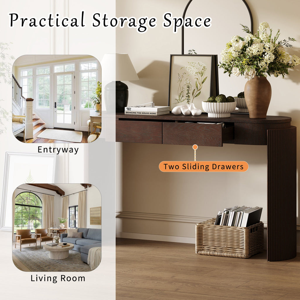 Entryway Console Table with Fluted Legs & Storage Drawers