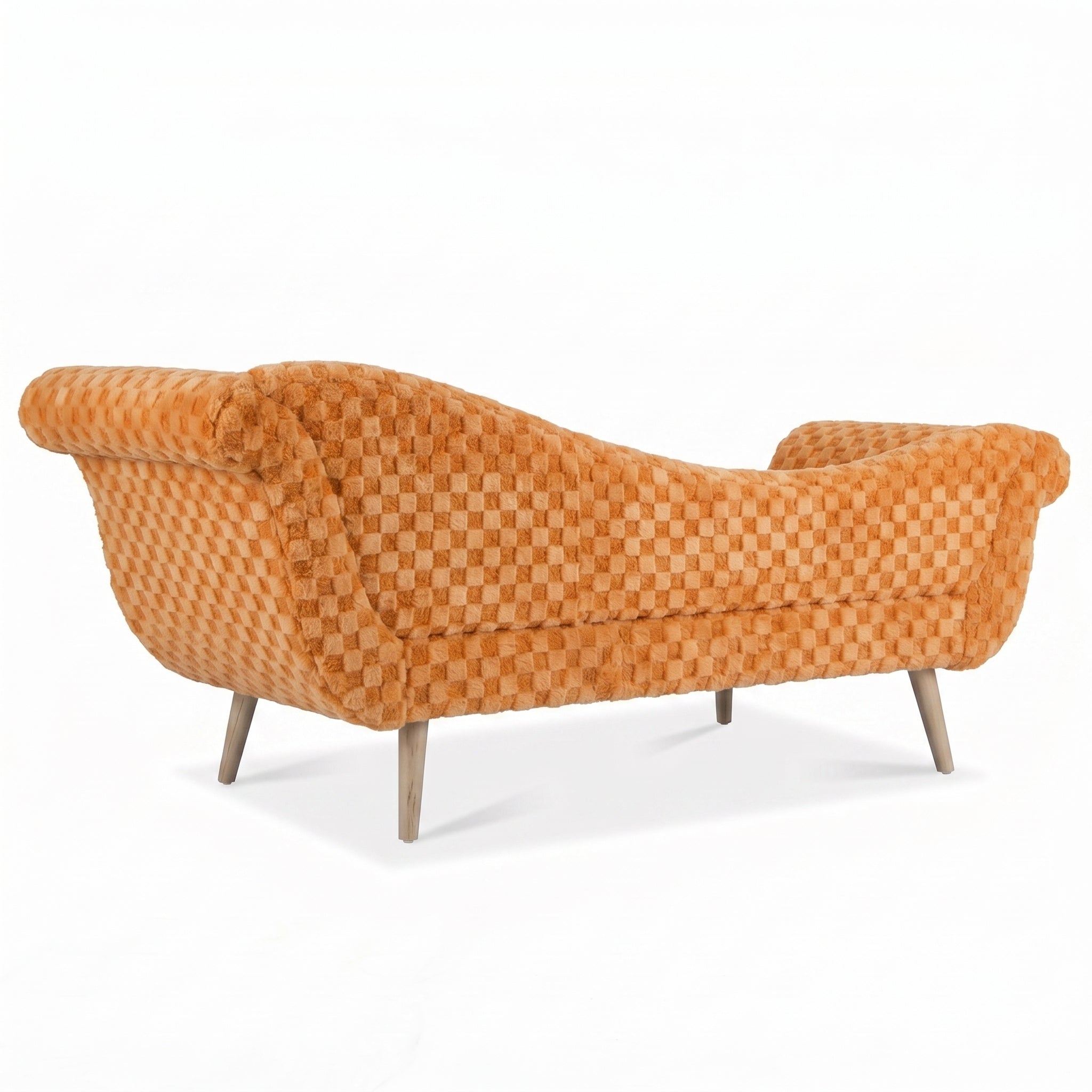 Classic Diamond Pattern Fabric Paired with Elegant Scroll Arms