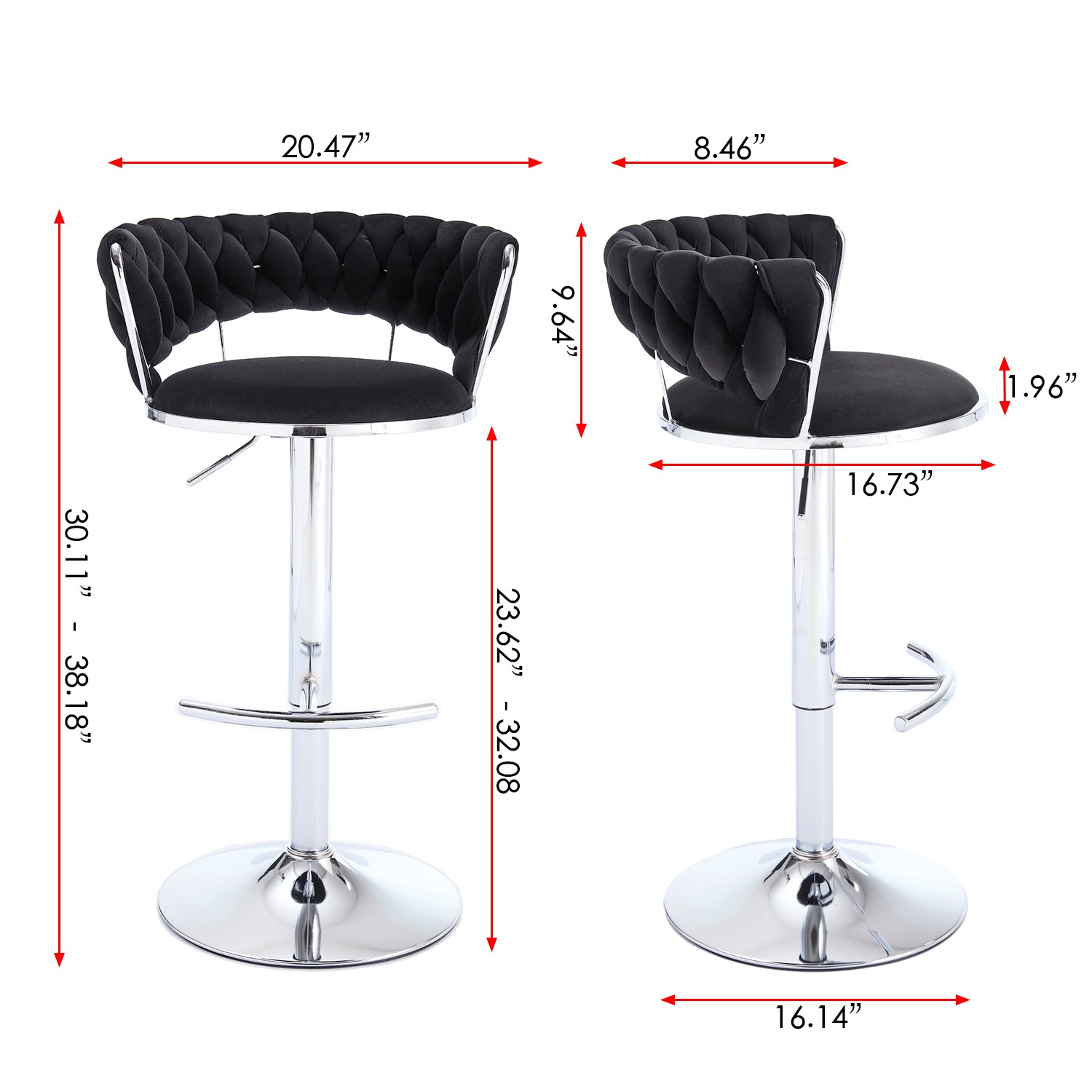2PCS Metal Bar Stools with Chrome Footrest and Base