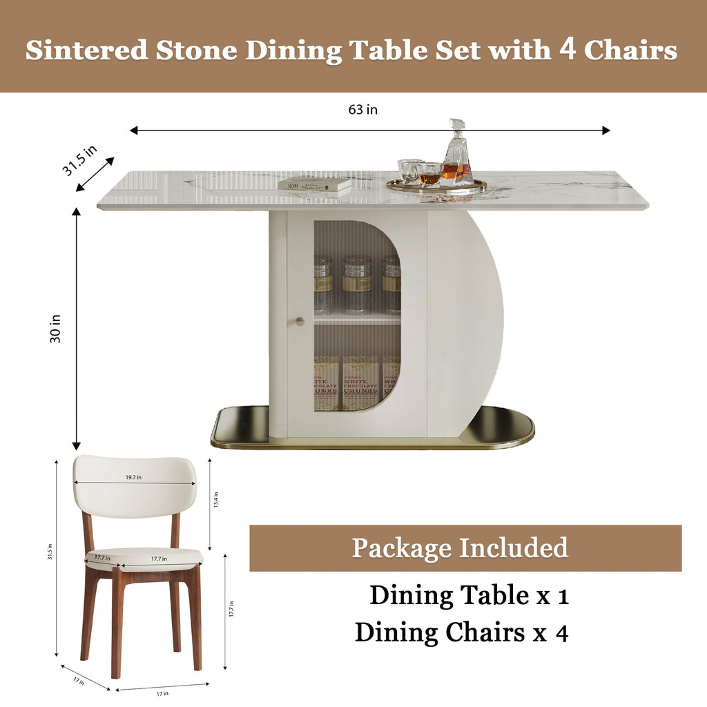 Modern 63' Dining Table Set with Storage