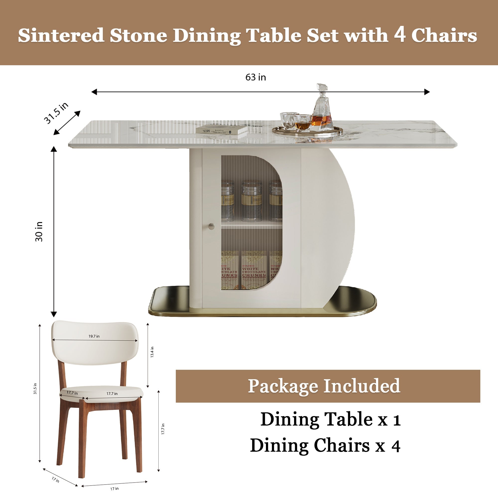 Modern 63' Dining Table Set with Storage