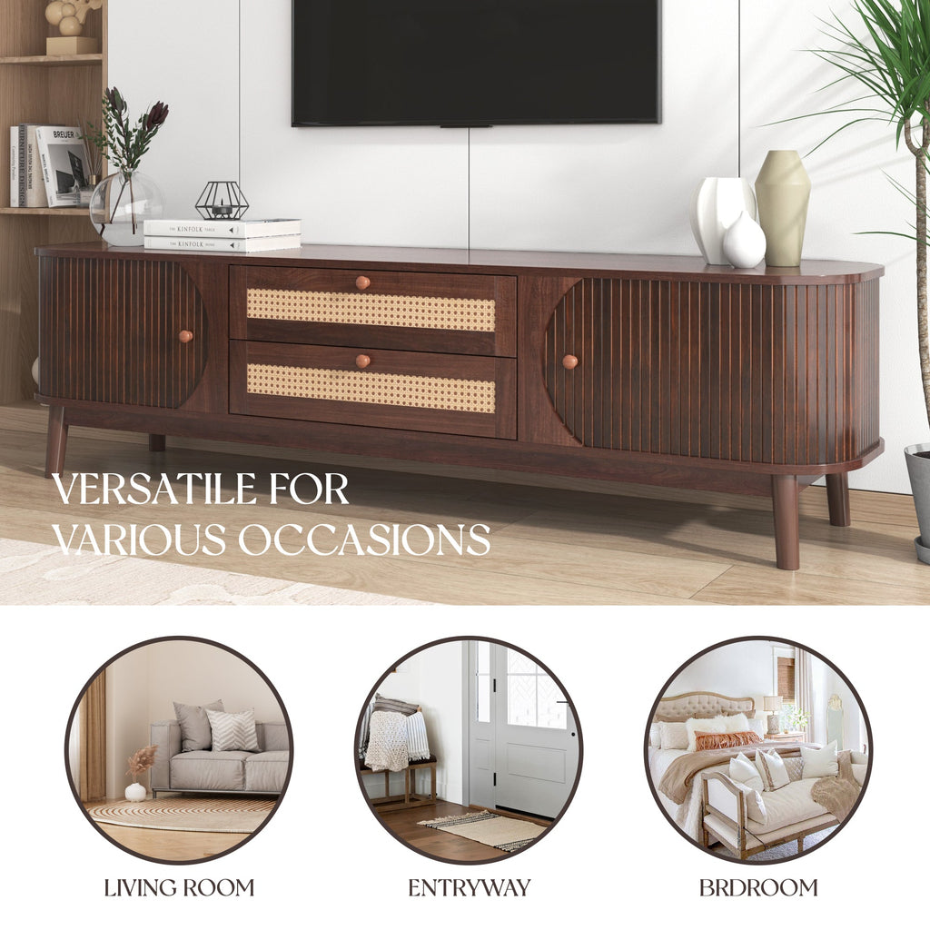 Modern Farmhouse Rattan TV Stand  Up to 75''