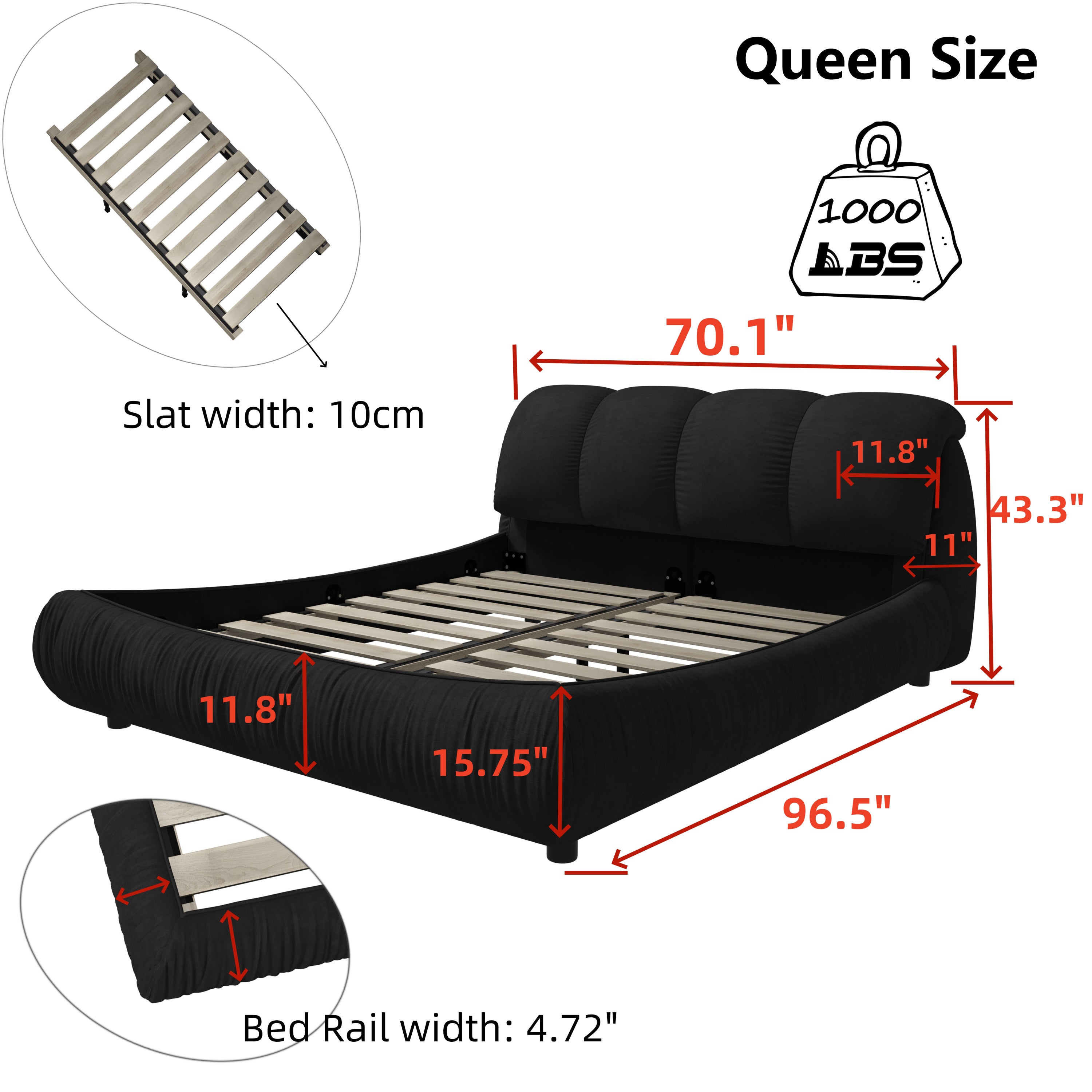 King/Queen Size Luxury Upholstered Platform Bed