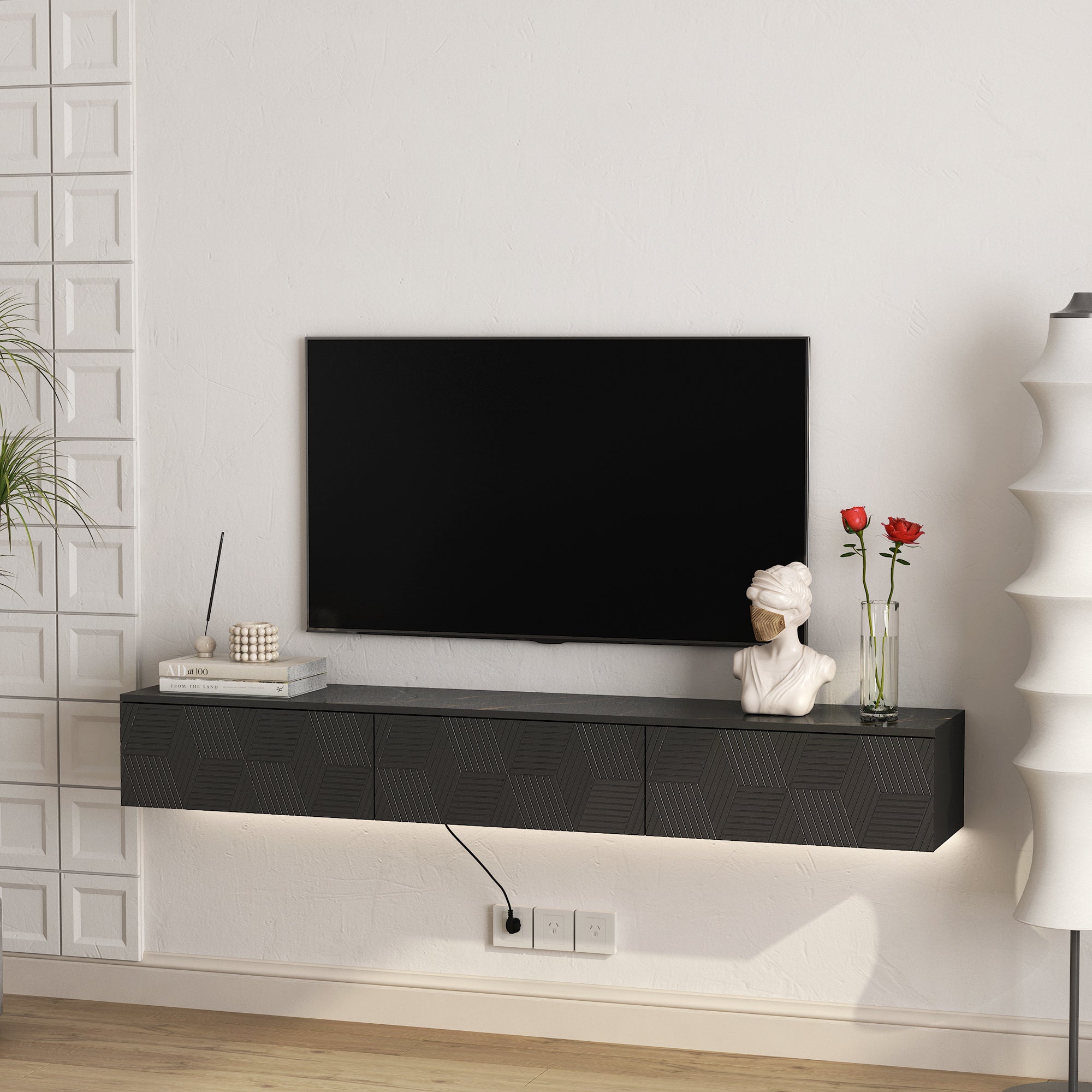 Floating TV Stand Wall Mounted with 16 Color LED