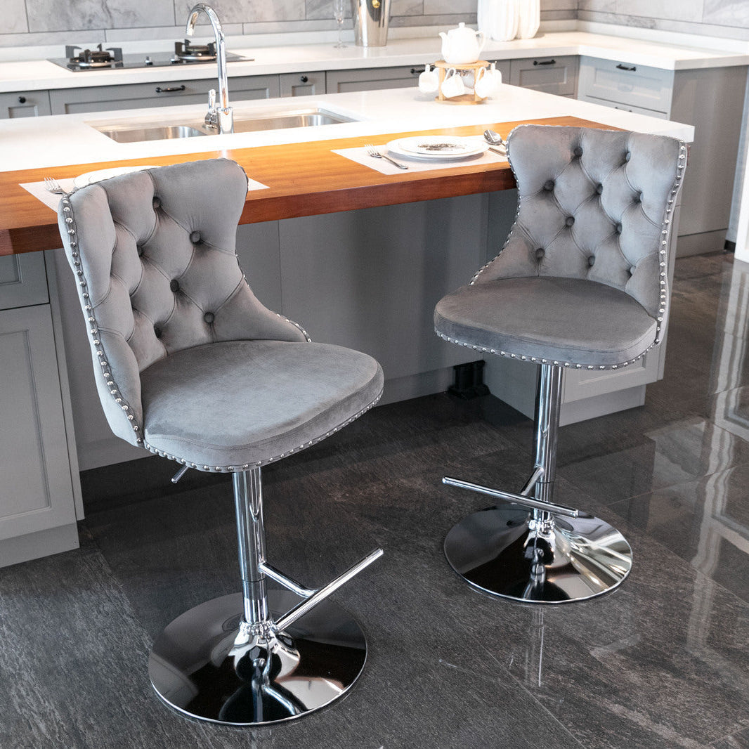 25-33 Inch Modern Velvet Swivel Barstools (Set of 2)