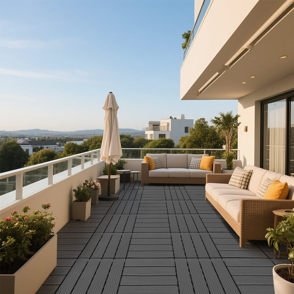 44 Pack 12x12 Plastic Interlocking Decking Tiles Waterproof Dark Gray