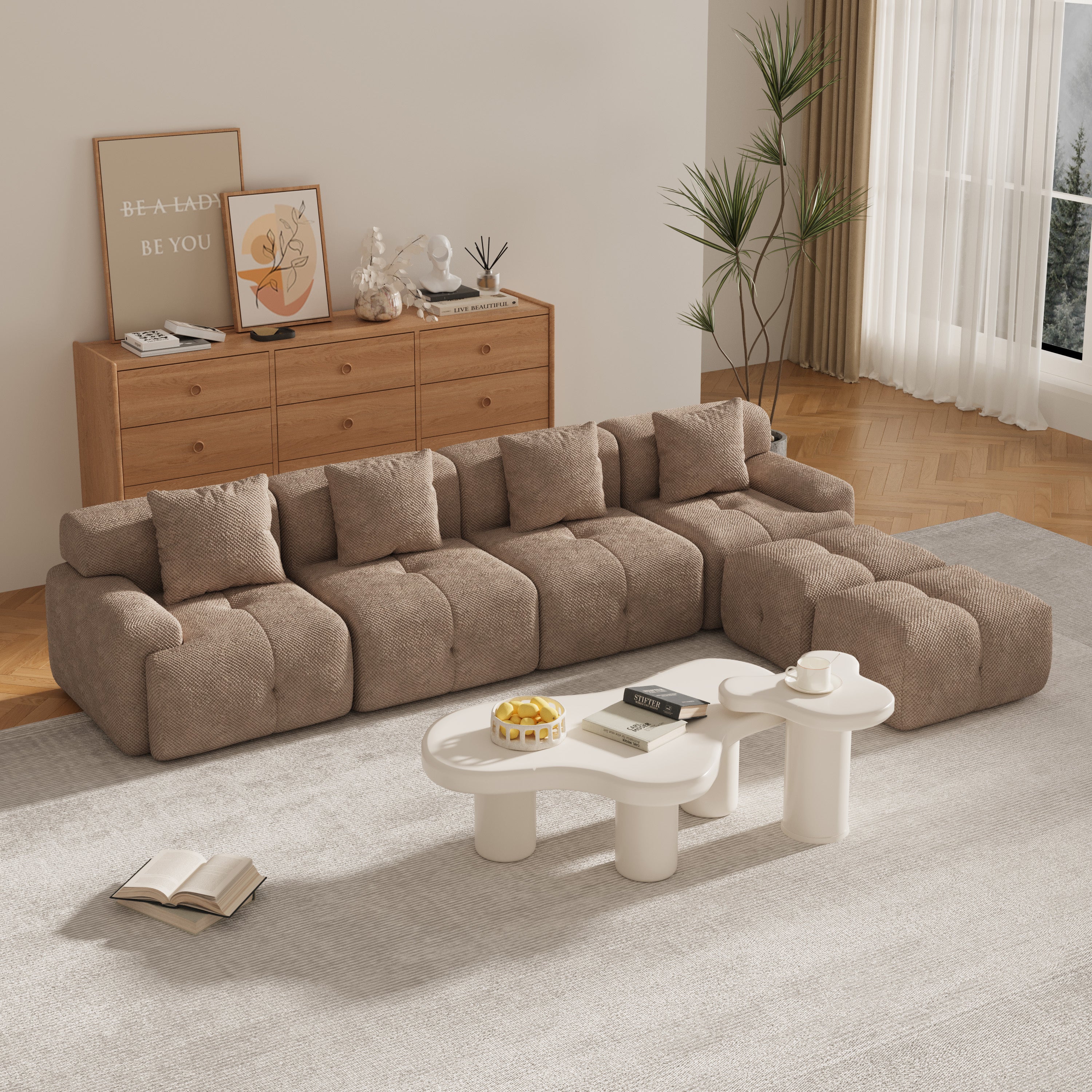 Oversized Boneless Convertible Cloud Couch with Movable Ottoman