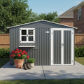 10x8 Ft Metal Storage Shed Lockable Double Doors Window Waterproof Shed