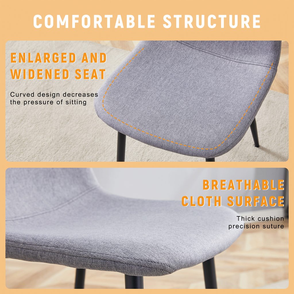 Luxury Simple Chair Black Linen Dining Chair  (Set of 4)