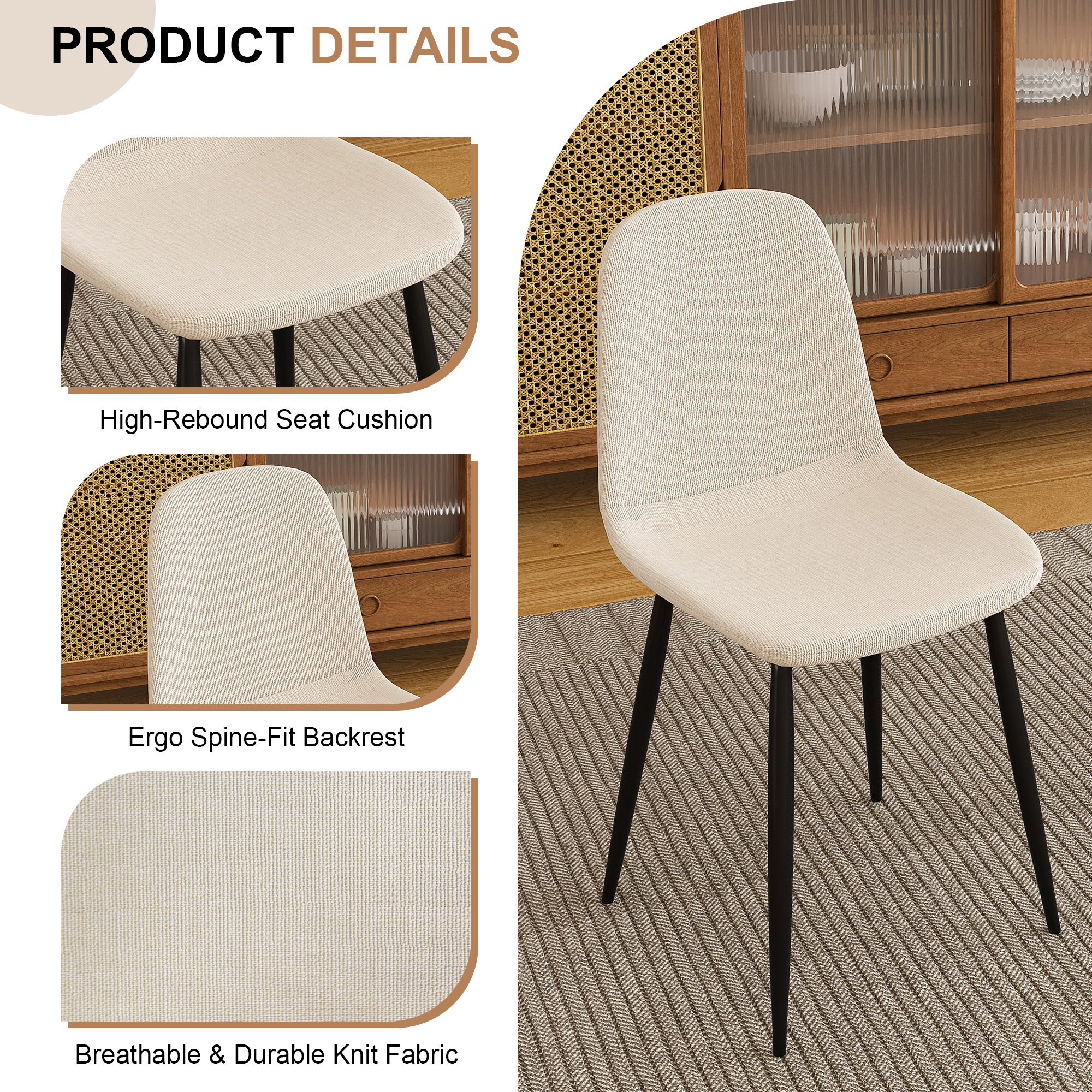 Modern Knit Fabric Dining Chairs with Iron Legs (Set of 4)
