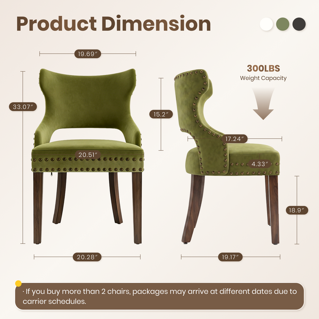 Firmoz Mid-Century Modern Upholstered Dining Chairs with Rubberwood Legs & Nailhead Trim
