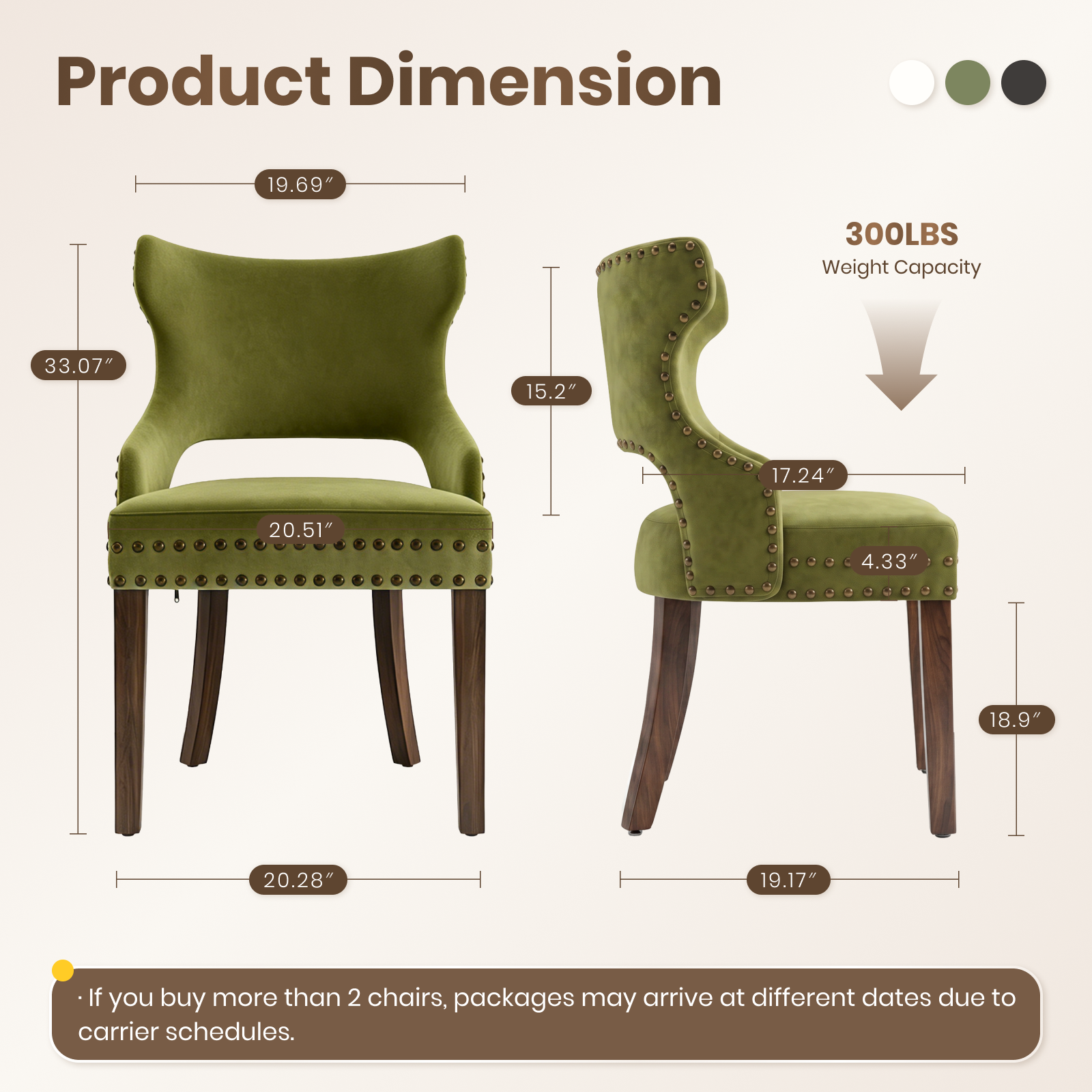 Firmoz Mid-Century Modern Upholstered Dining Chairs with Rubberwood Legs & Nailhead Trim
