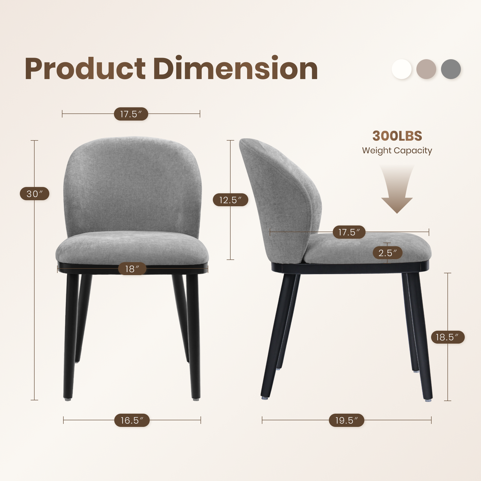 Firmoz Modern Armless Dining Chairs with Solid Wood Frame & Chenille Upholstery