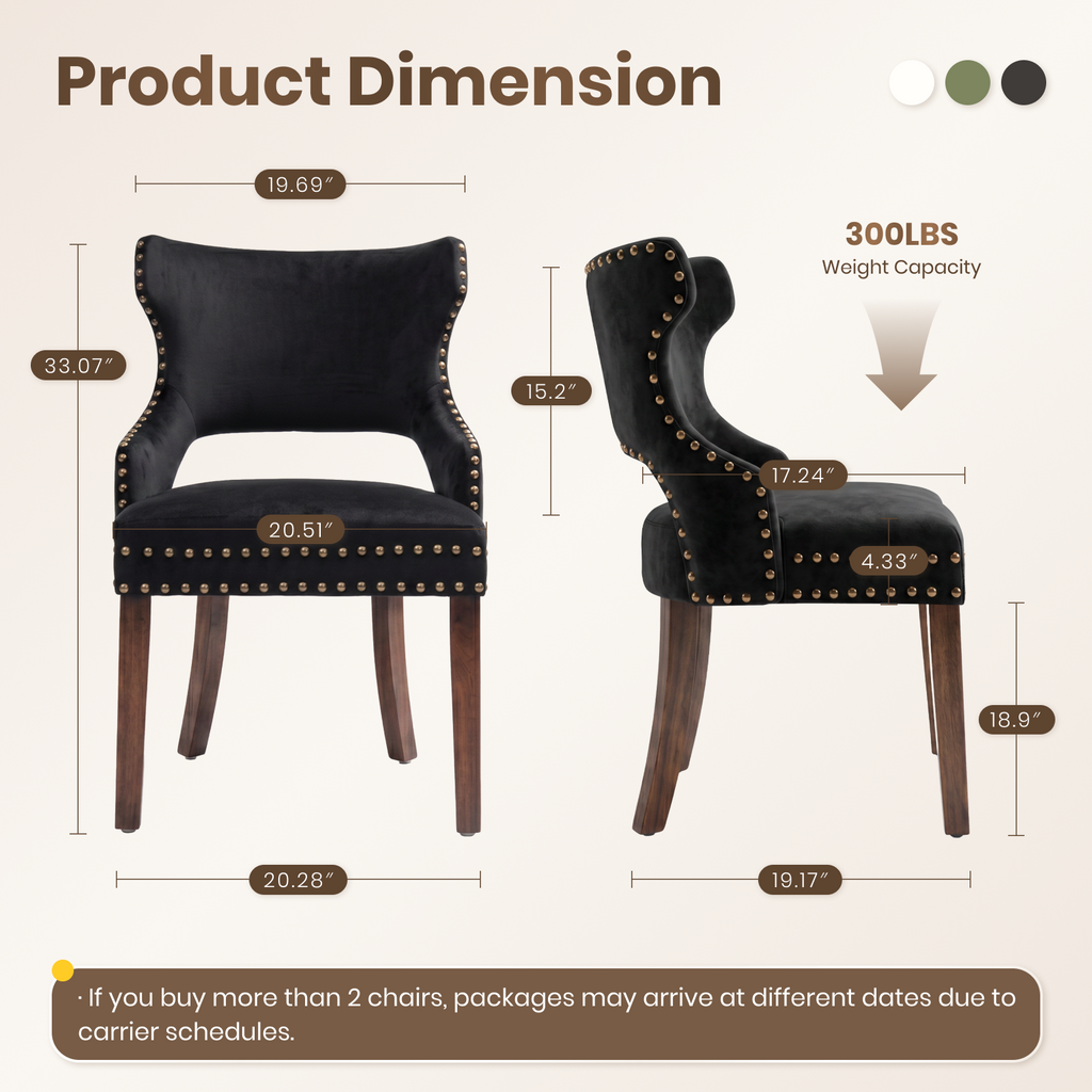 Firmoz Mid-Century Modern Upholstered Dining Chairs with Rubberwood Legs & Nailhead Trim