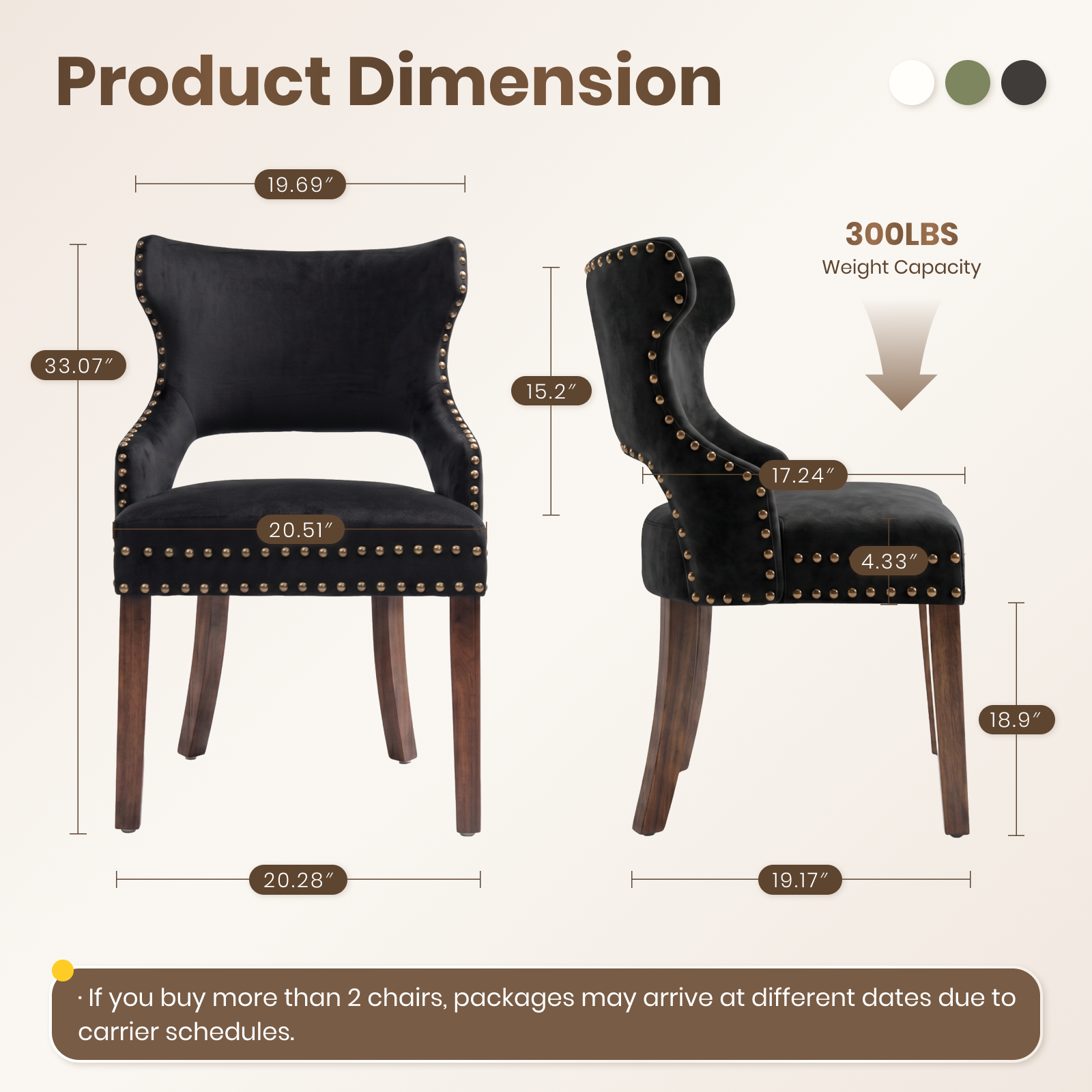 Firmoz Mid-Century Modern Upholstered Dining Chairs with Rubberwood Legs & Nailhead Trim