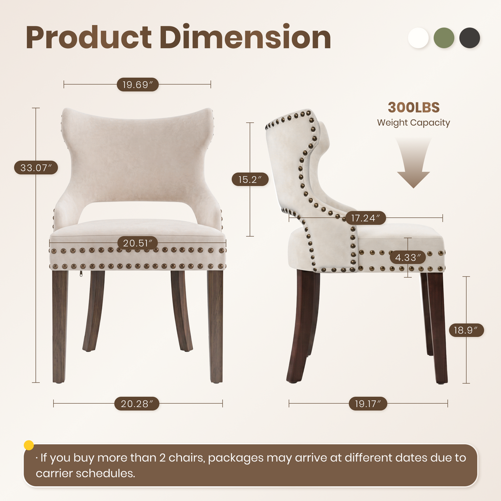 Firmoz Mid-Century Modern Upholstered Dining Chairs with Rubberwood Legs & Nailhead Trim