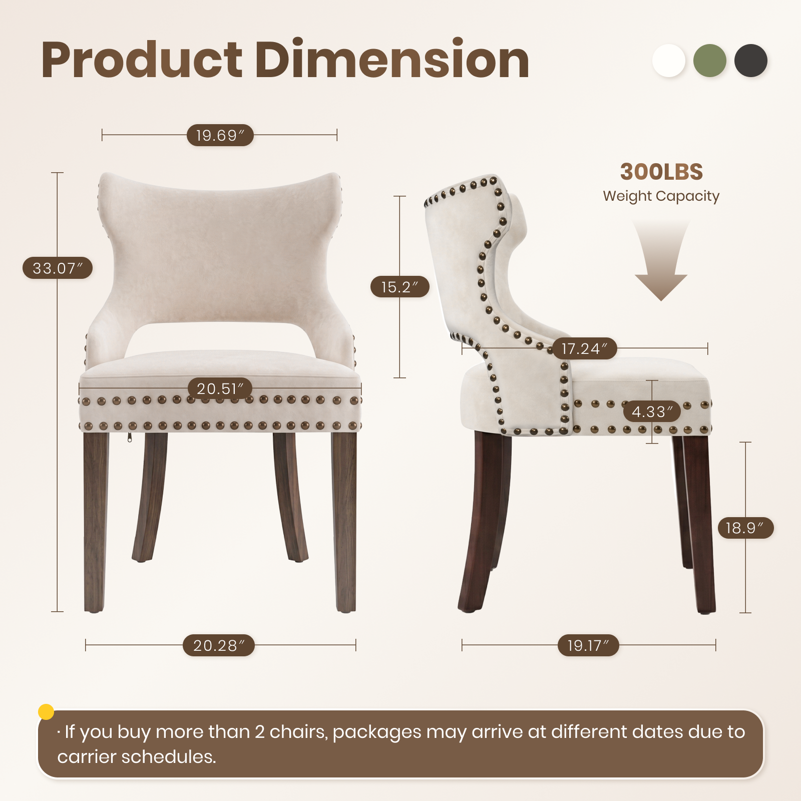 Firmoz Mid-Century Modern Upholstered Dining Chairs with Rubberwood Legs & Nailhead Trim