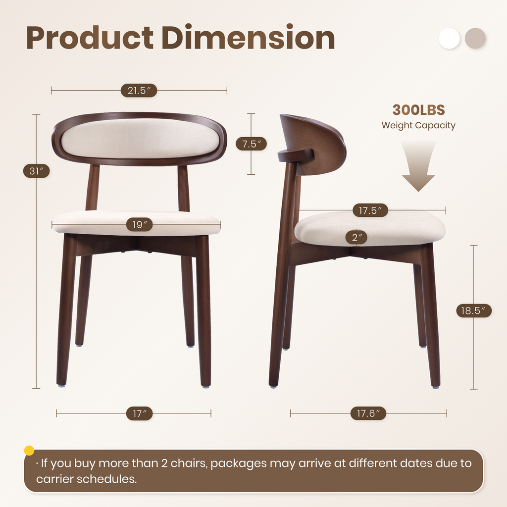 Firmoz Mid-Century Oval Back Side Chair Dining Chairs with Chenille Fabric & Rubberwood Legs