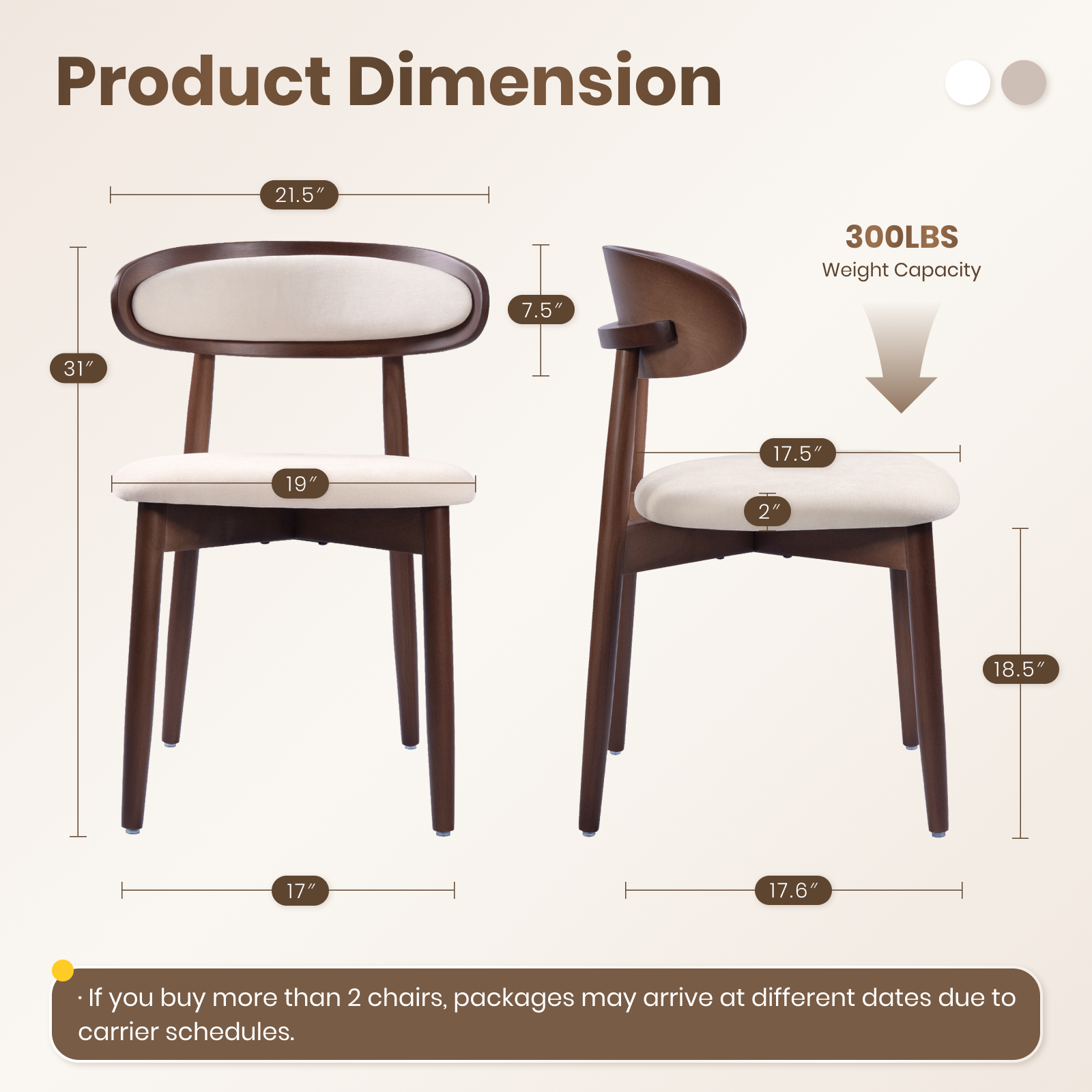 Firmoz Mid-Century Oval Back Side Chair Dining Chairs with Chenille Fabric & Rubberwood Legs