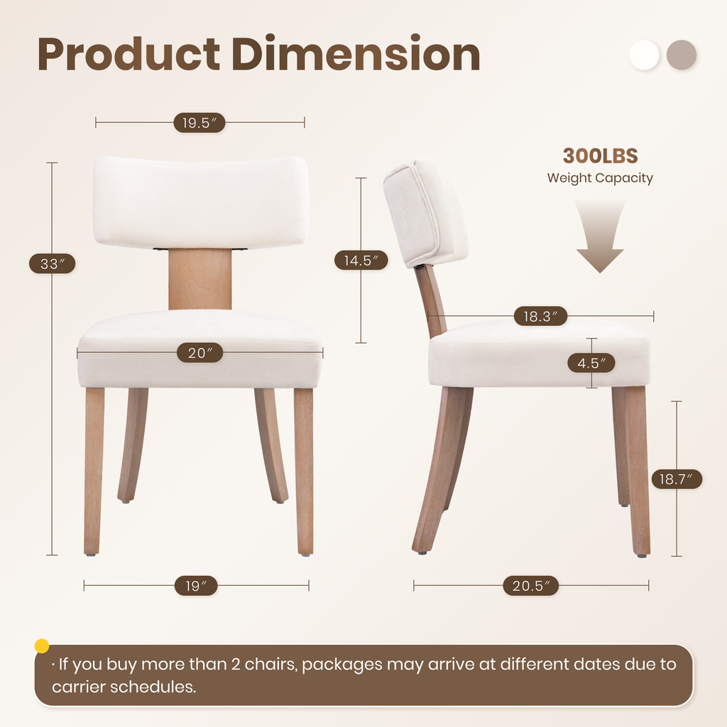 Firmoz Minimalist Chenille Dining Chairs with Rubberwood Legs & T-Back Design