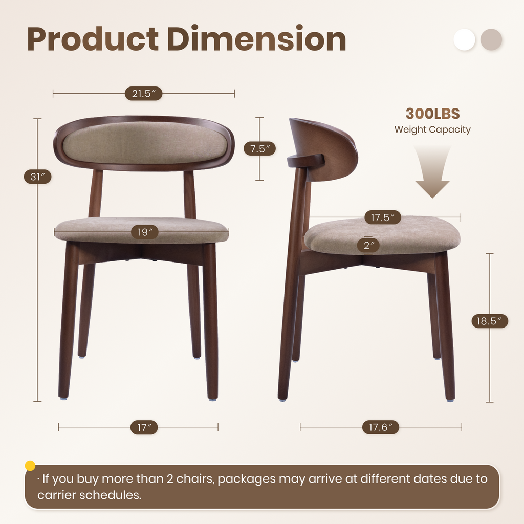 Firmoz Mid-Century Oval Back Side Chair Dining Chairs with Chenille Fabric & Rubberwood Legs