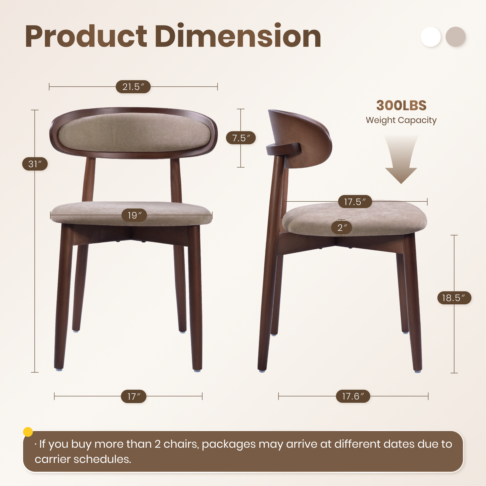 Firmoz Mid-Century Oval Back Side Chair Dining Chairs with Chenille Fabric & Rubberwood Legs