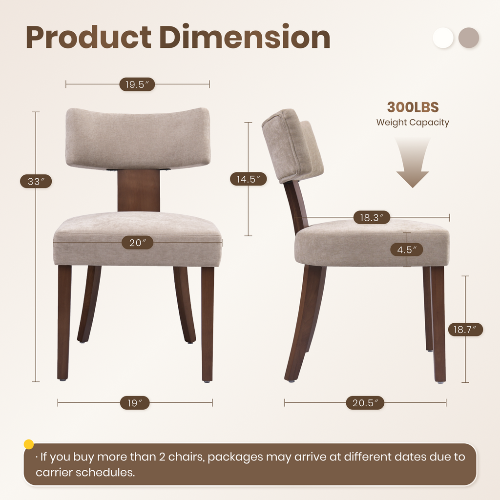 Firmoz Minimalist Chenille Dining Chairs with Rubberwood Legs & T-Back Design