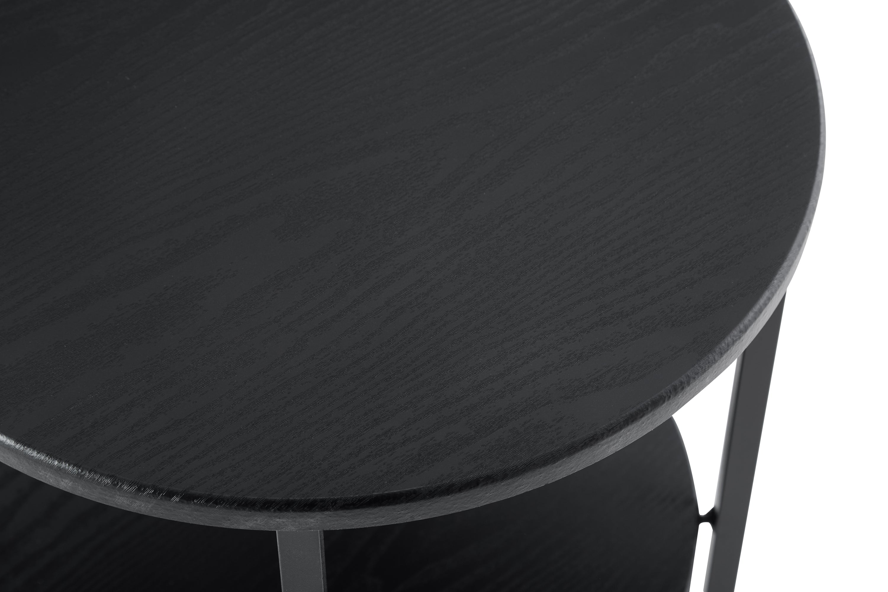 Small Round Side Table 2-Tier Black Farmhouse Accent Table with Storage Shelf