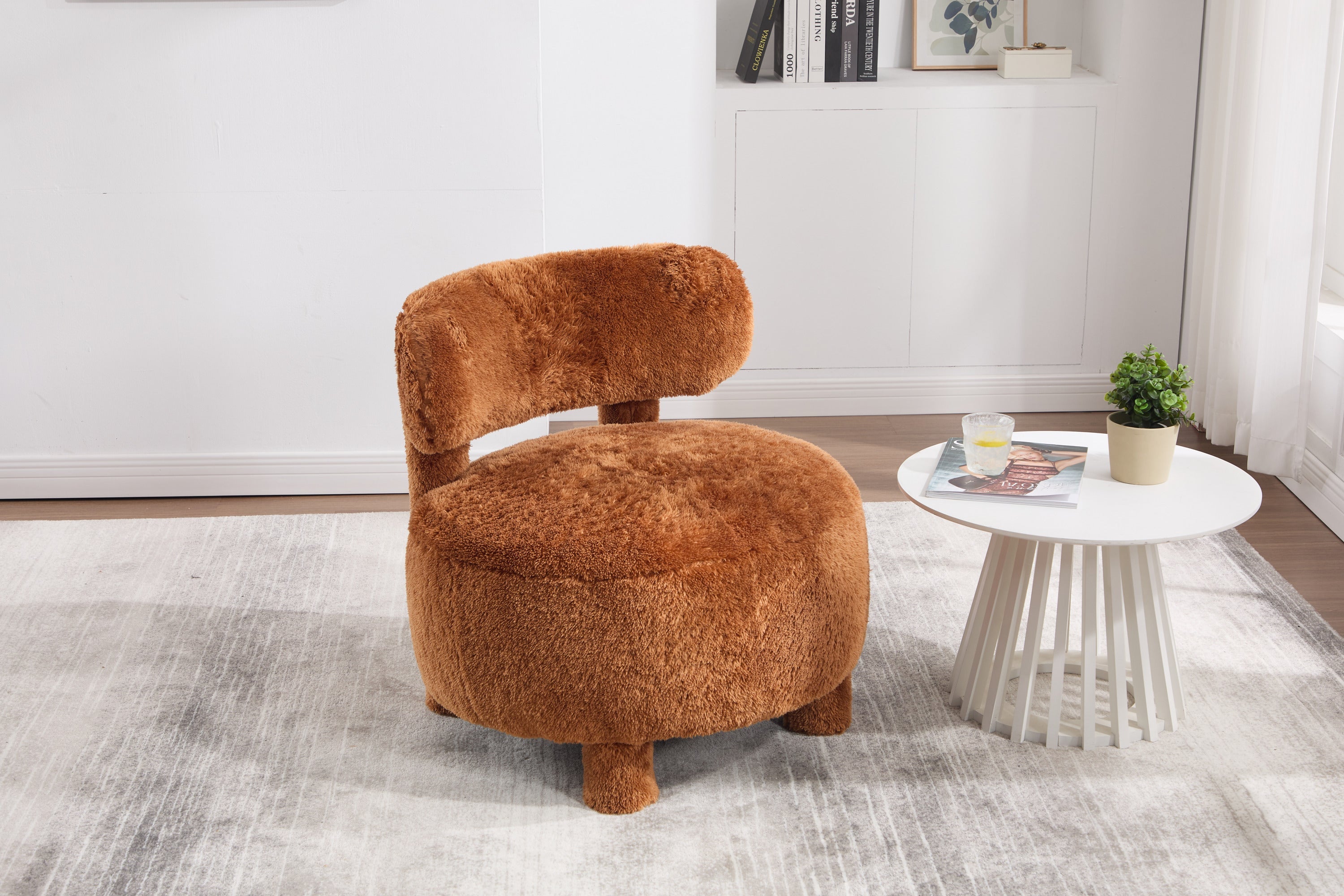 Fur/Teddy Fabric Armless Accent Chair with Curved Backrest