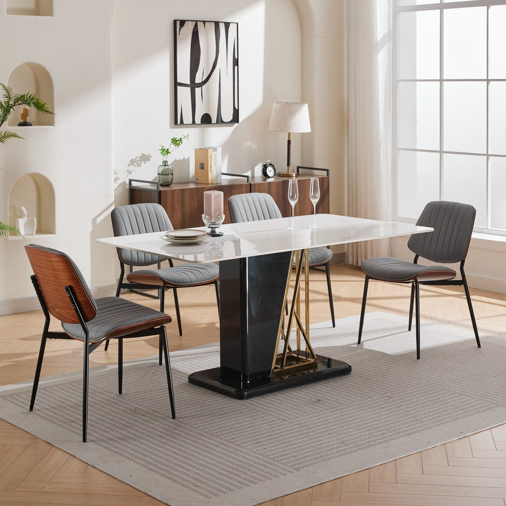 Mid Century Modern Retro Faux Leather Dining Chairs with Walnut Bentwood (Set of 2)