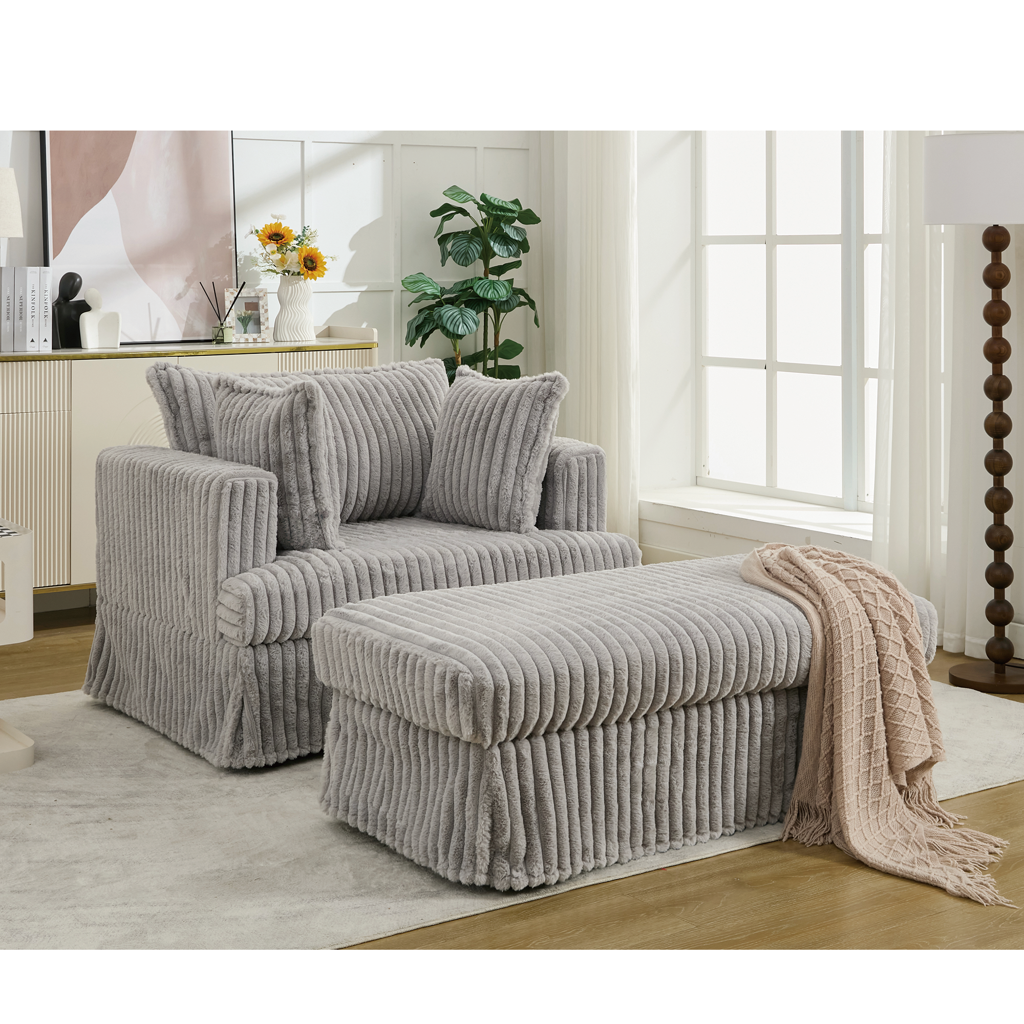47.7'' Oversized Corduroy Chaise Longue with Ottoman