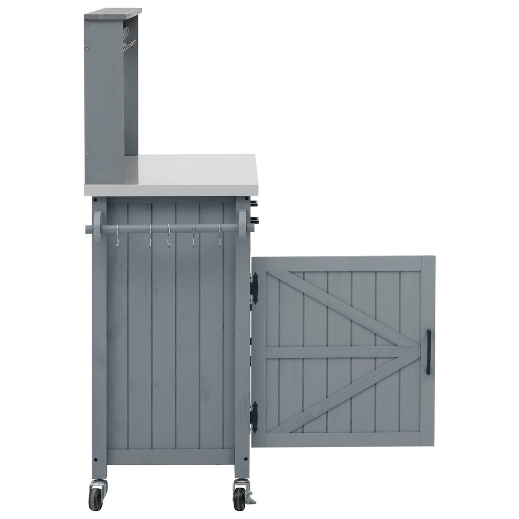 54.1" Outdoor Kitchen Island with High Shelf, Stainless Steel Top & Storage Cabinet