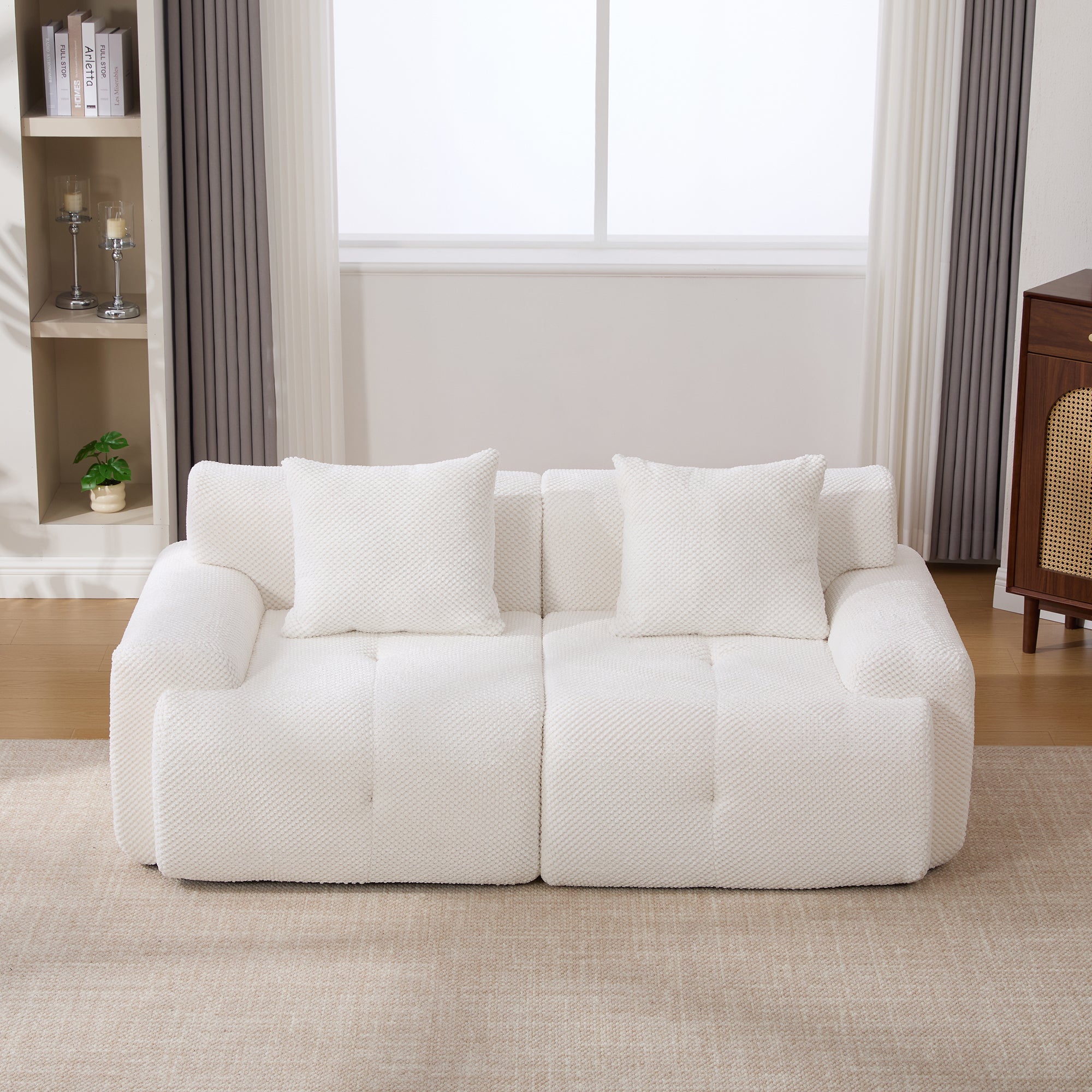 73' Sectional Cloud Convertible Floor Couch with 2 Pillows