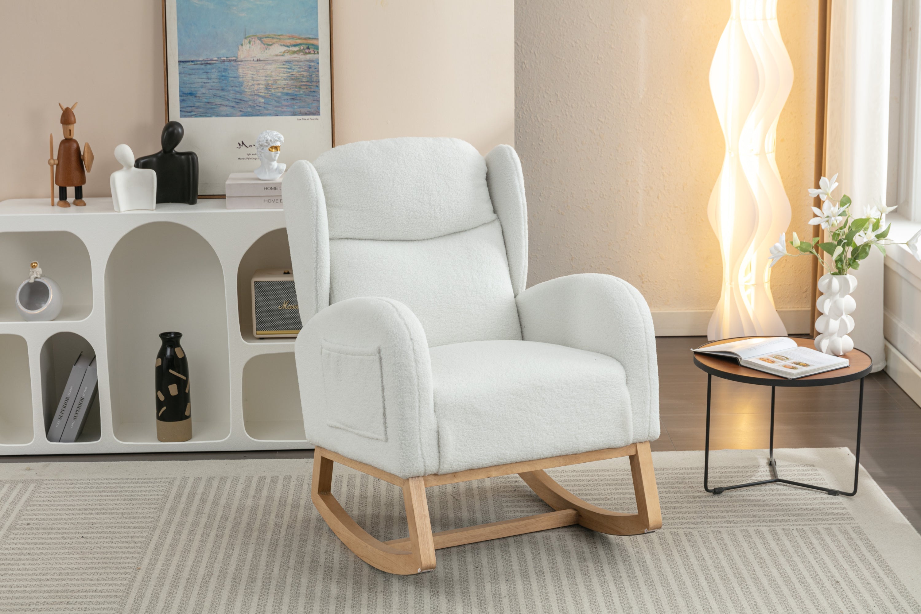 Teddy Fabric Rocking Chair with Packet Wood Legs