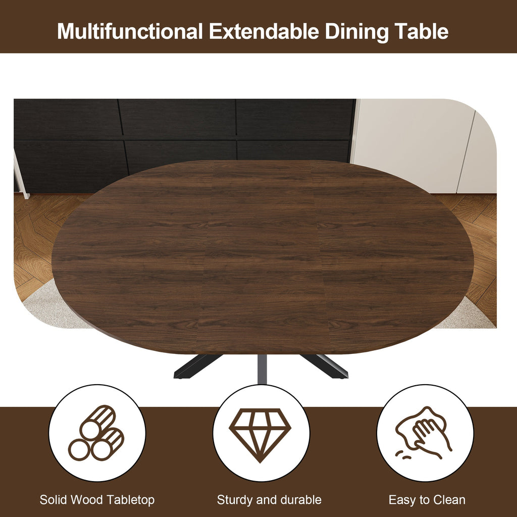 Modern Solid Wood Veneer Retractable Dining Table
