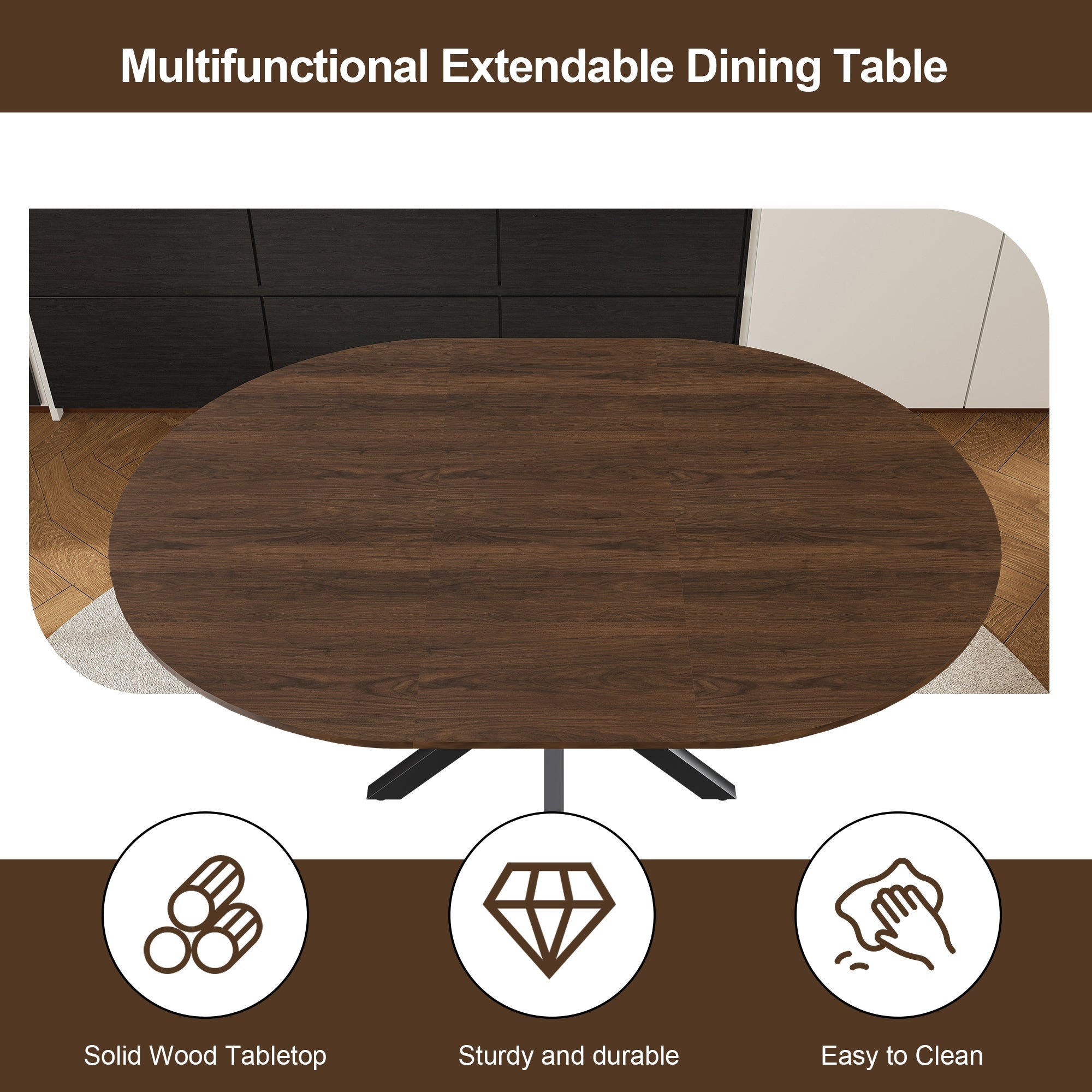 Modern Solid Wood Veneer Retractable Dining Table